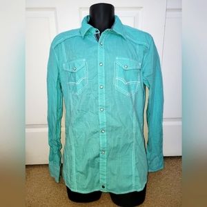 Buckle BLACK Shirt Pearl Snap Rockabilly Men L Aqua Tailored Fit